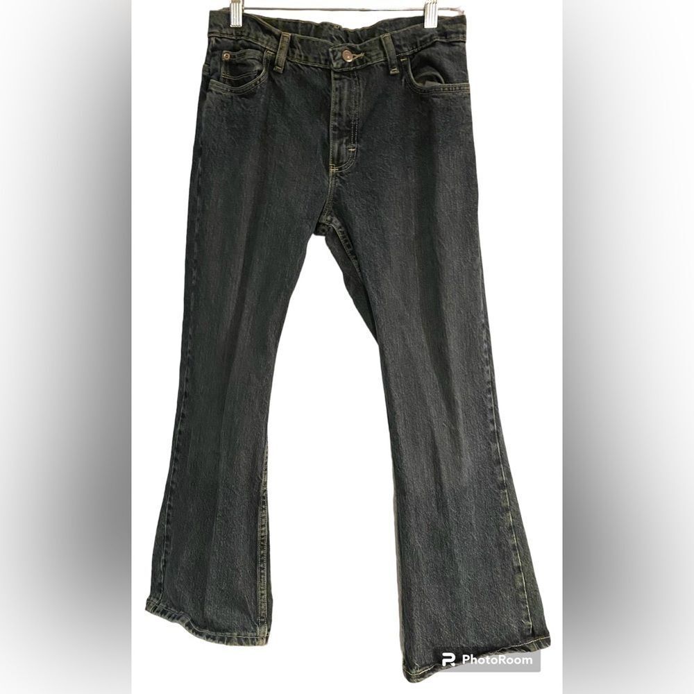 Wrangler Straight Leg Jeans Relaxed Adjustable Waist Dark Wash Denim